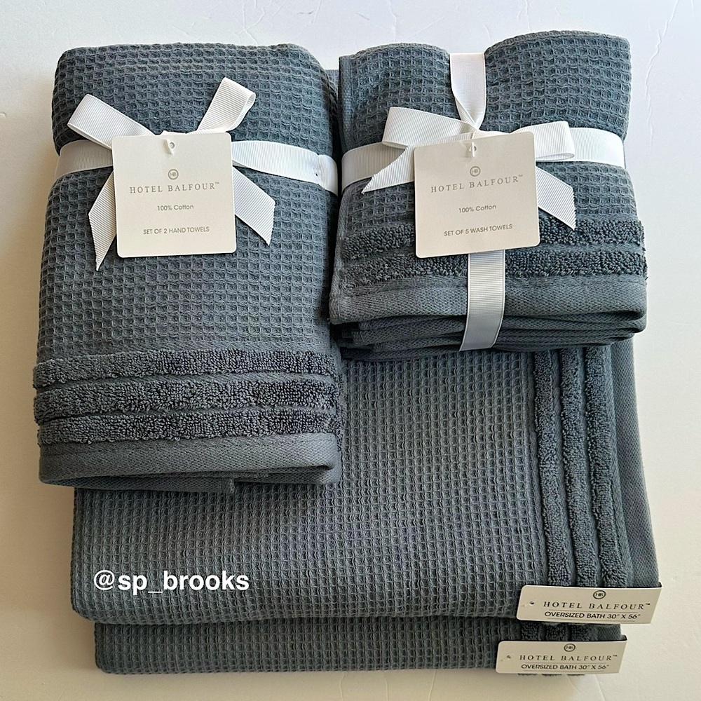 ๐8PC Hotel Balfour Bath Towel Set with 1 BATH, 2H & 5W - Flint Slate Blue/Gray